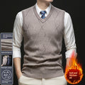 Mens Thickened Sleeveless Knitted Vest With V-Neck And Diamond-Check Pattern
