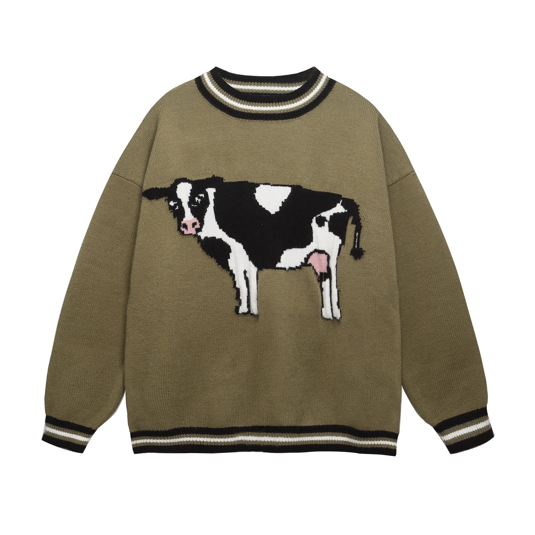 American-style Retro Cute Cow Crewneck Pullover Couple Sweater