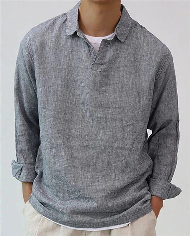 New Fashion Men's Pullover Shirt Solid Color Long Sleeve Lapel Oversize Casual Top Tee Summer Clothing For Men Shirts