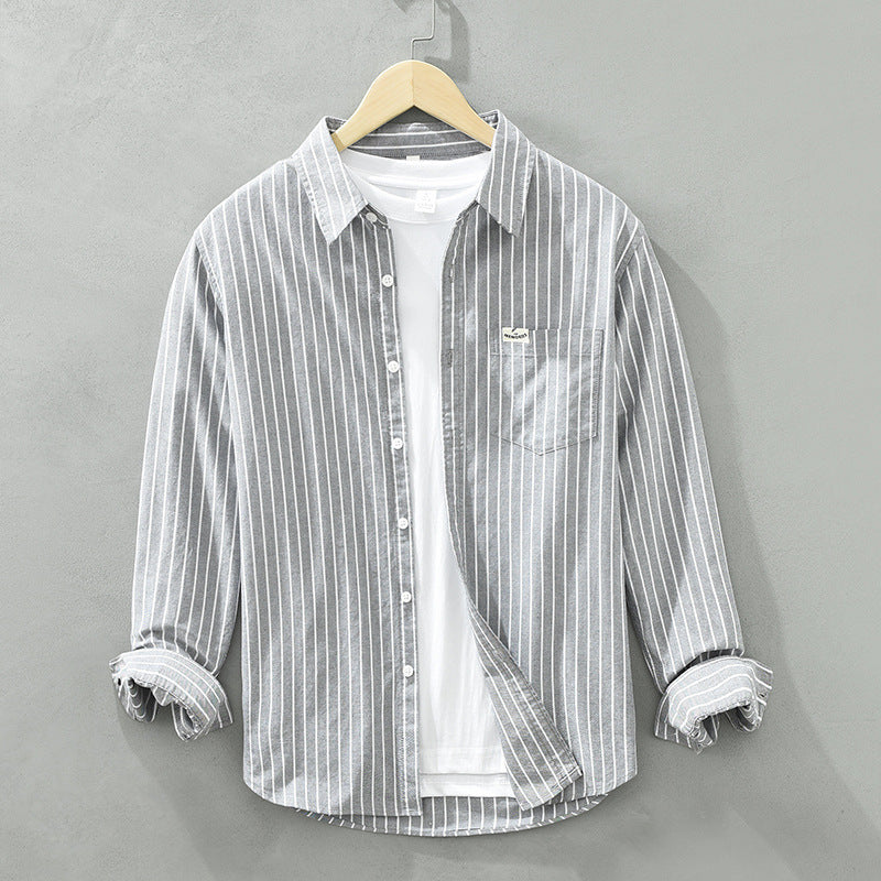 Long-sleeve Mens Casual Loose-fit Cotton Shirt