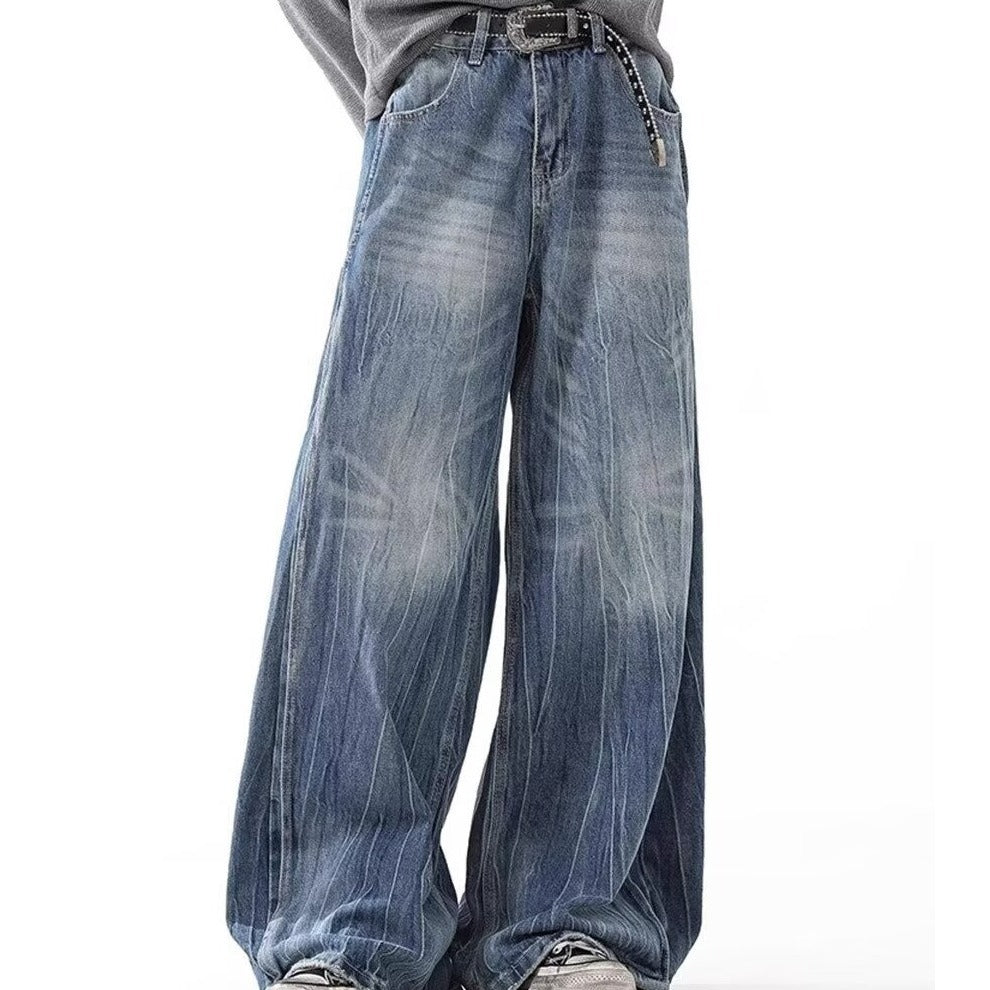 Mens SpringAutumn Washed Lightning-Stripe Jeans