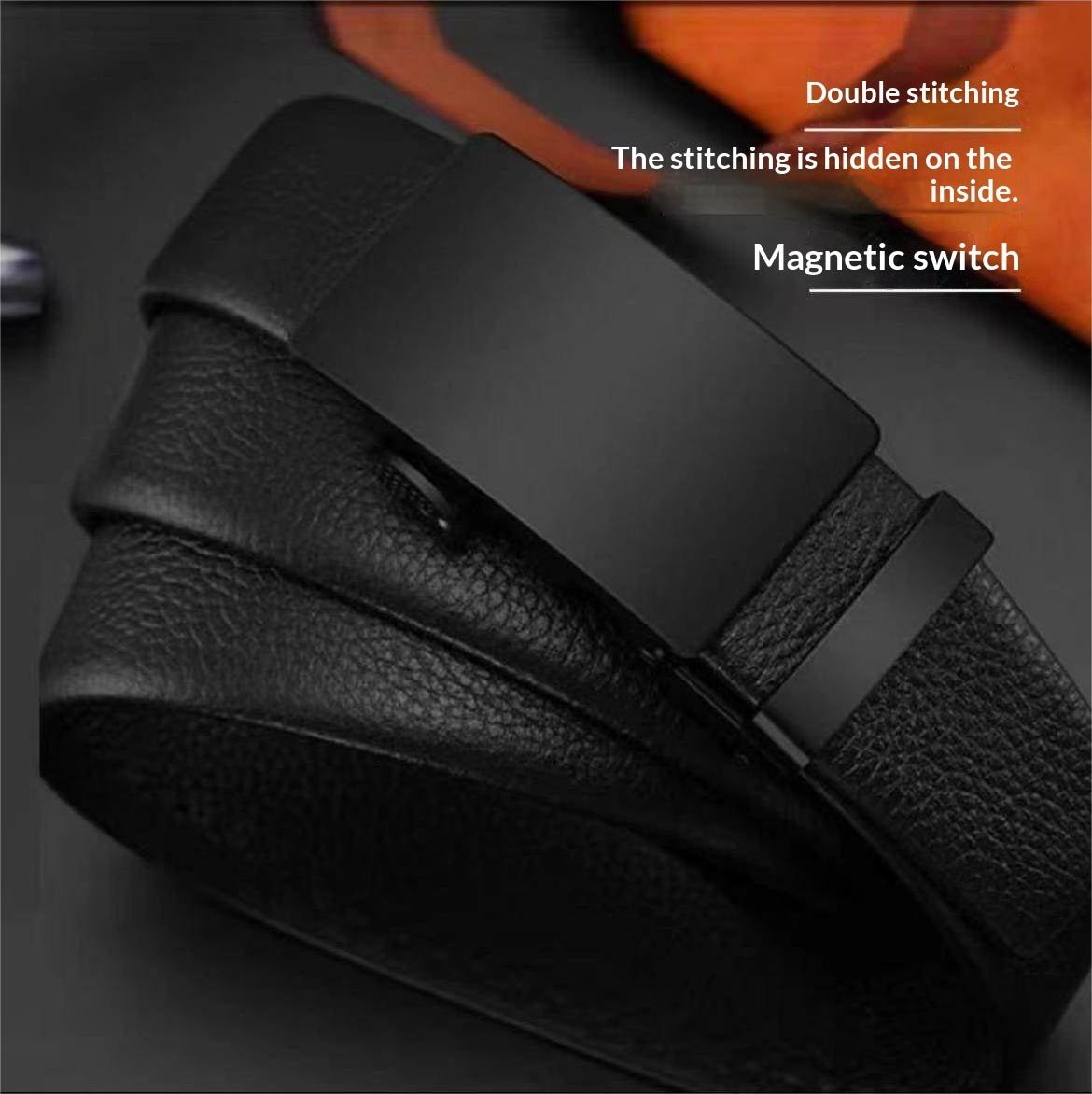 Mens Smooth Leather Belt With Automatic Buckle 1 Piece