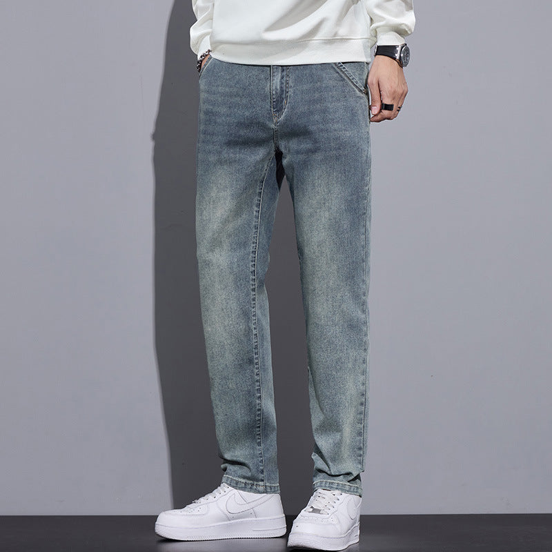 Mens Straight-Leg Loose-Fit Street-Style Wide-Leg Denim Jeans