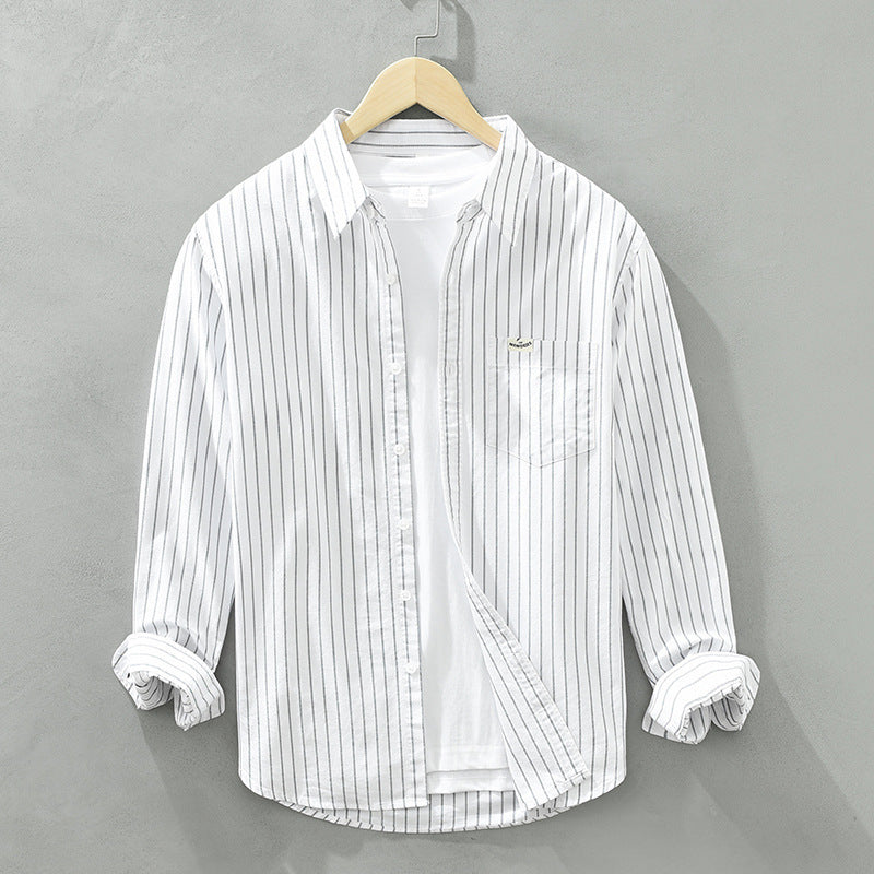 Long-sleeve Mens Casual Loose-fit Cotton Shirt