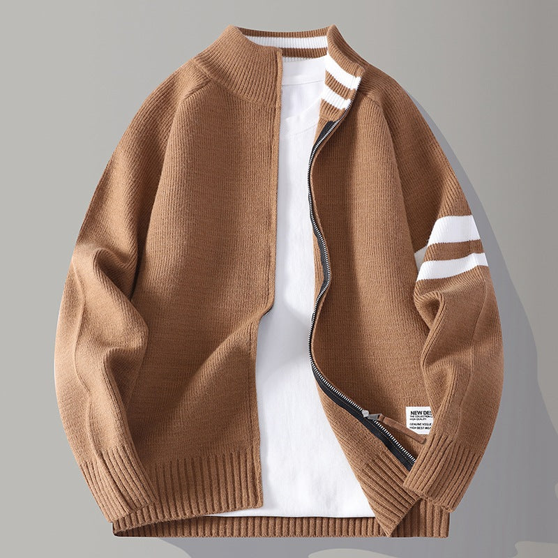 Mens Thermal Knitted Jacket With A Mock Neck And Long Sleeves