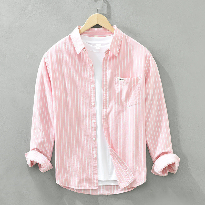 Long-sleeve Mens Casual Loose-fit Cotton Shirt