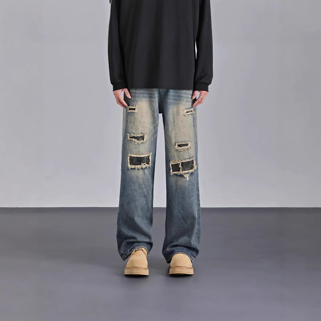 Mens American-style Streetwear Camouflage Ripped Jeans