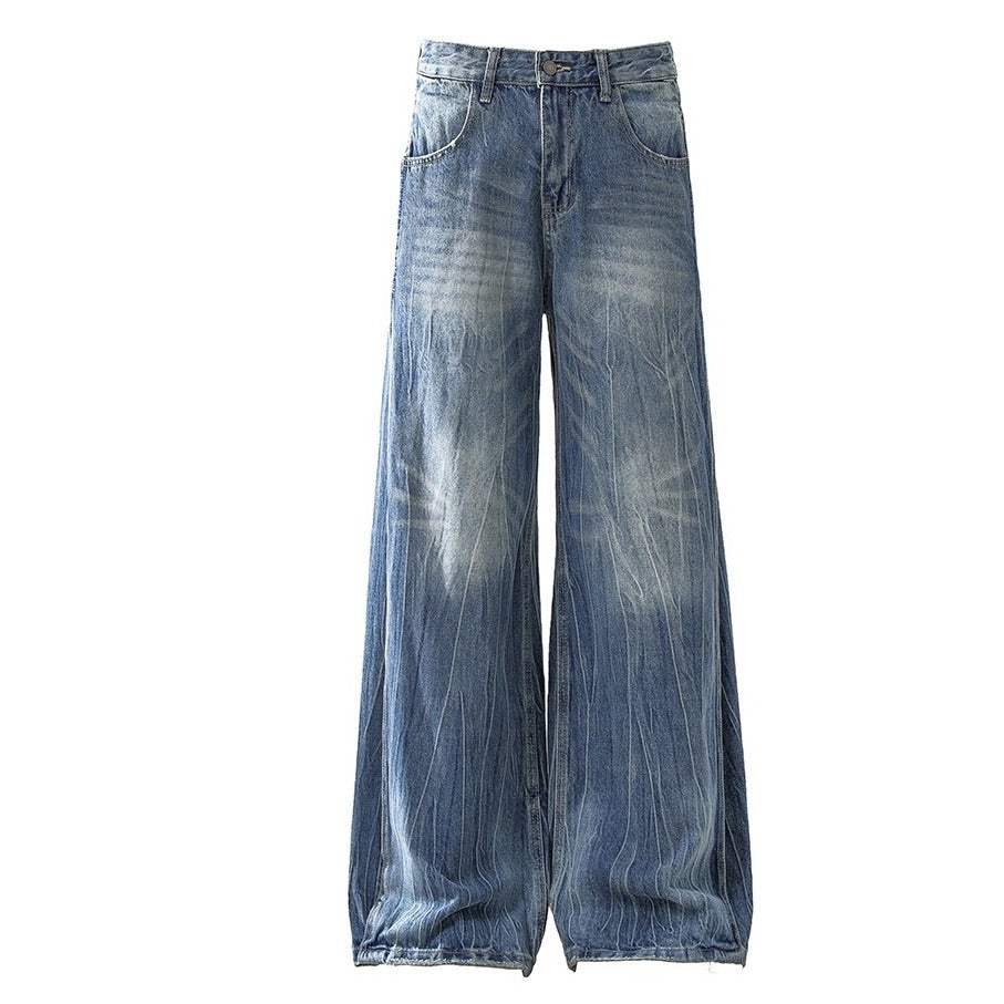 Mens SpringAutumn Washed Lightning-Stripe Jeans