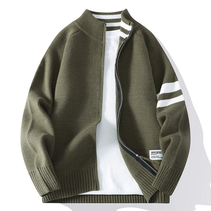 Mens Thermal Knitted Jacket With A Mock Neck And Long Sleeves