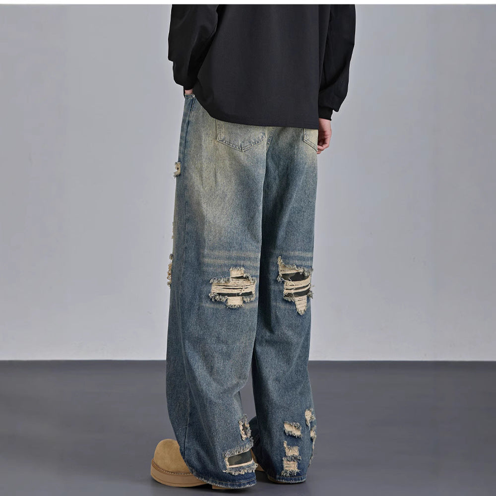 Mens American-style Streetwear Camouflage Ripped Jeans