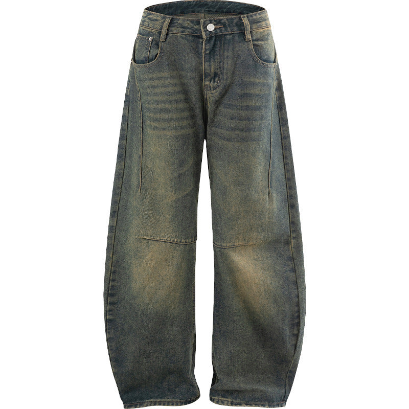 Versatile High-Street Mens Straight-Leg Denim Jeans