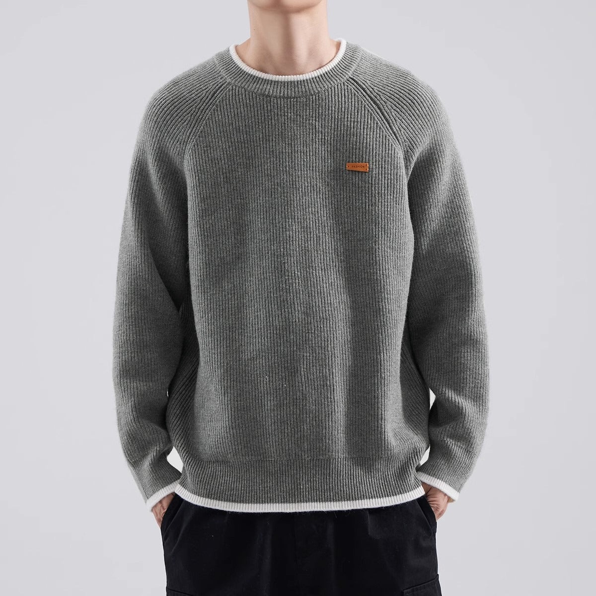 Mens Loose Fit Raglan Knitted Sweater For FallWinter