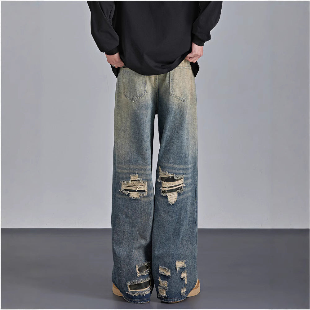 Mens American-style Streetwear Camouflage Ripped Jeans