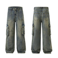 Mens American-style High-street Vintage Multi-pocket Jeans