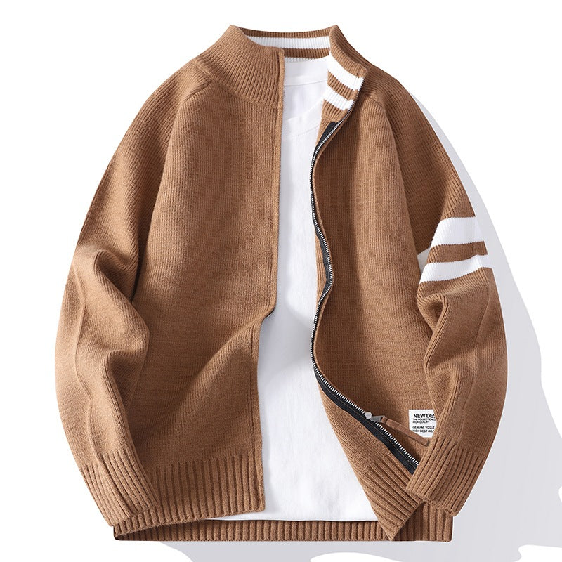 Mens Thermal Knitted Jacket With A Mock Neck And Long Sleeves