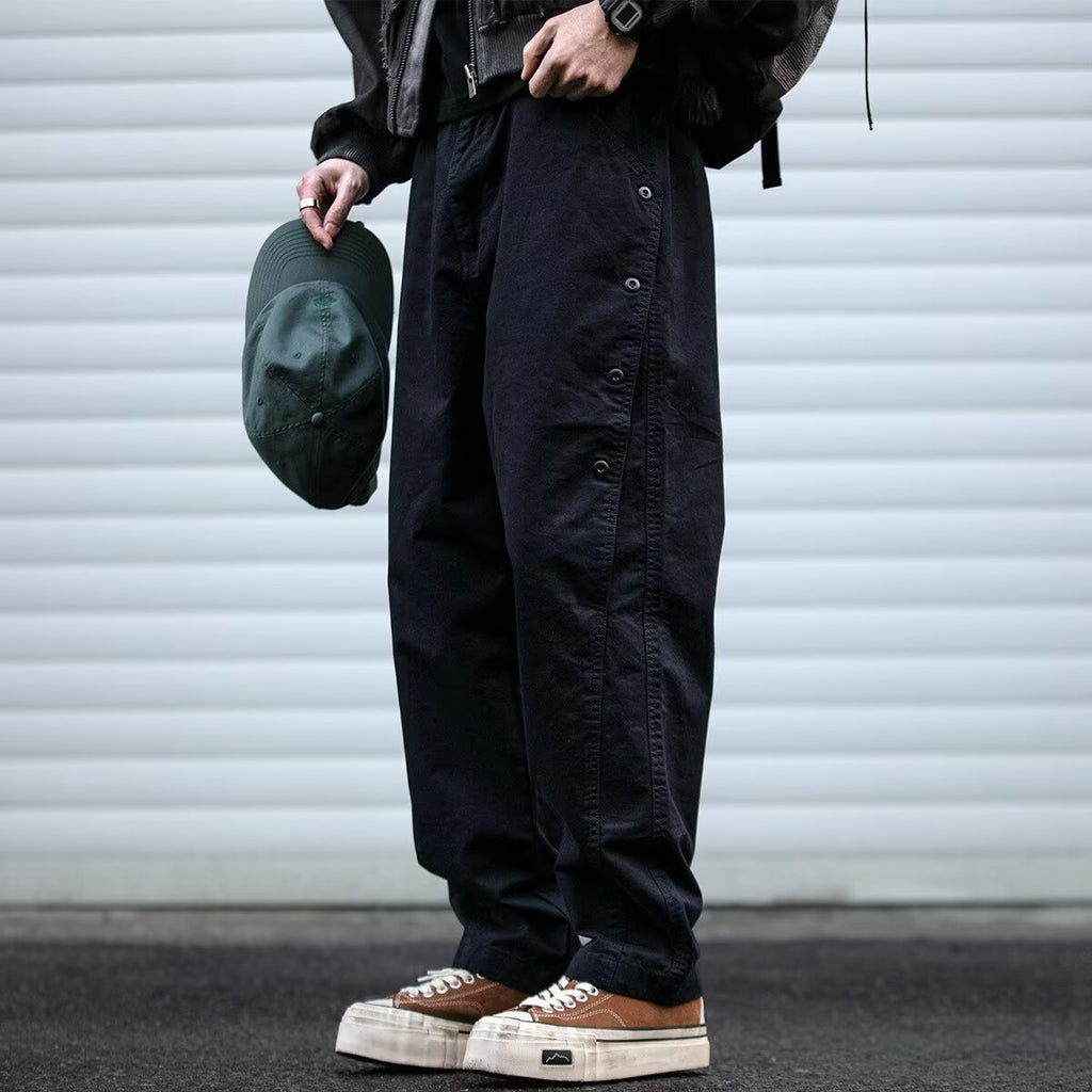 Mens Statement Cargo Pants With A Bold Structured Row Of Buttons