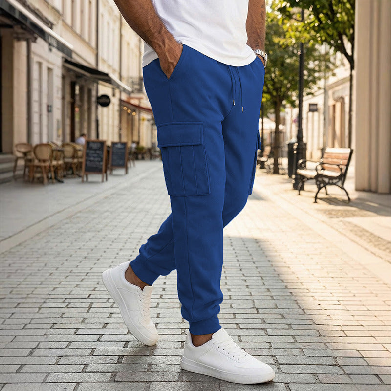 Mens Casual Workwear Pants With Multiple Pockets And A Drawstring