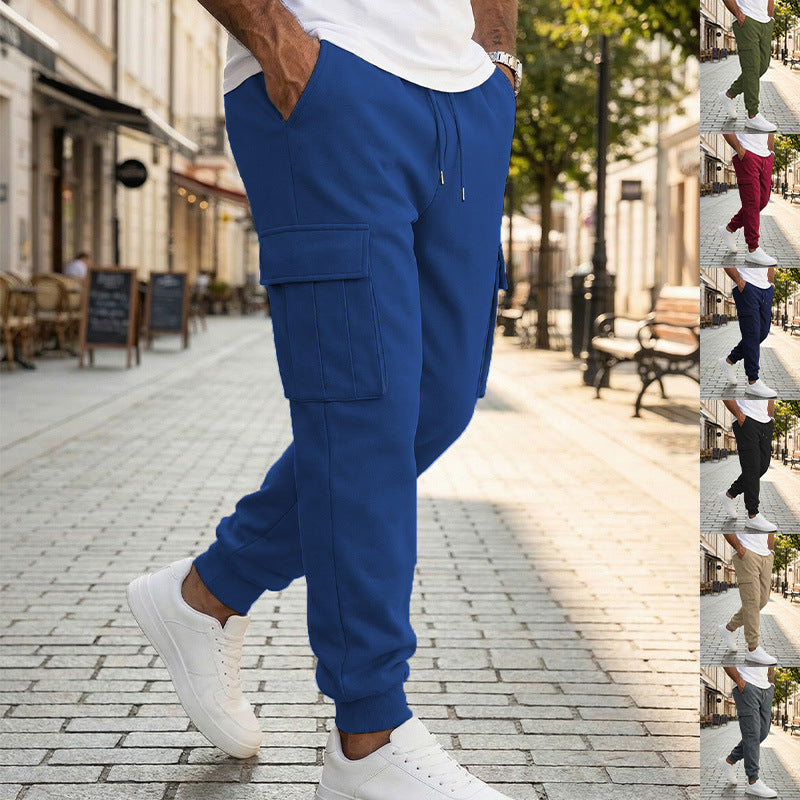 Mens Casual Workwear Pants With Multiple Pockets And A Drawstring