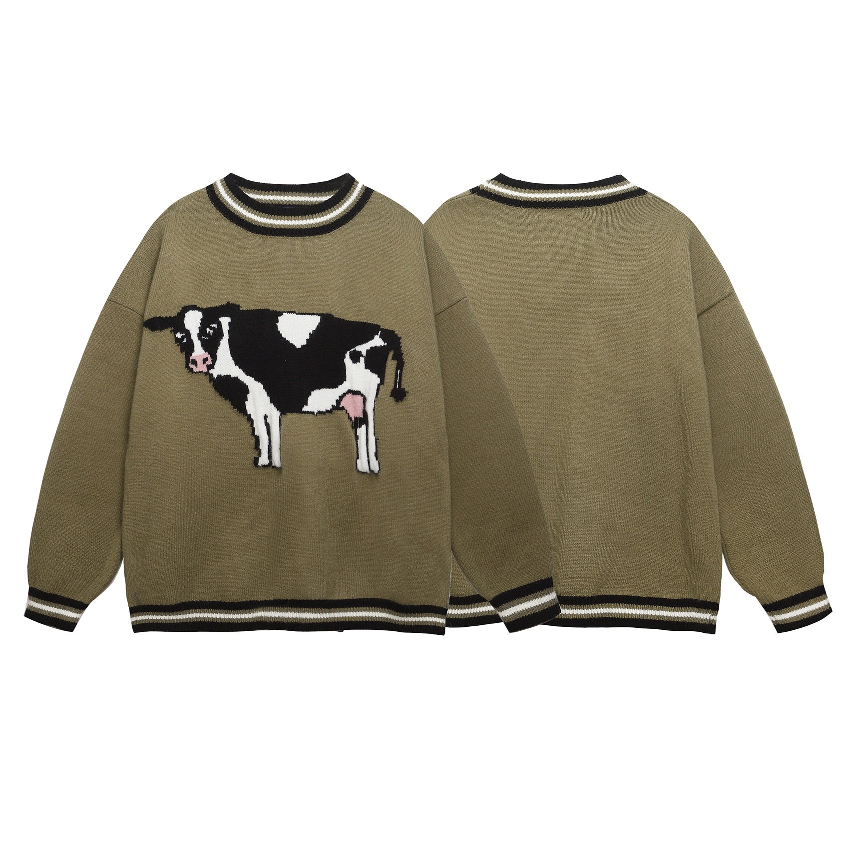 American-style Retro Cute Cow Crewneck Pullover Couple Sweater