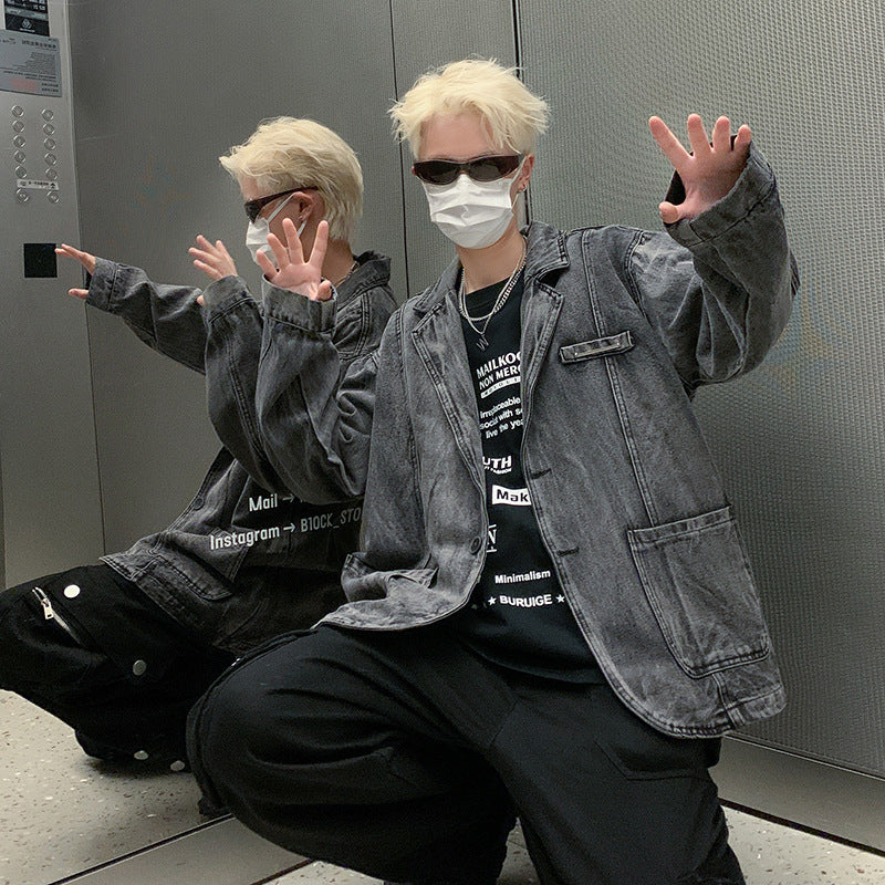 Mens Retro Denim Jacket Loose And Casual