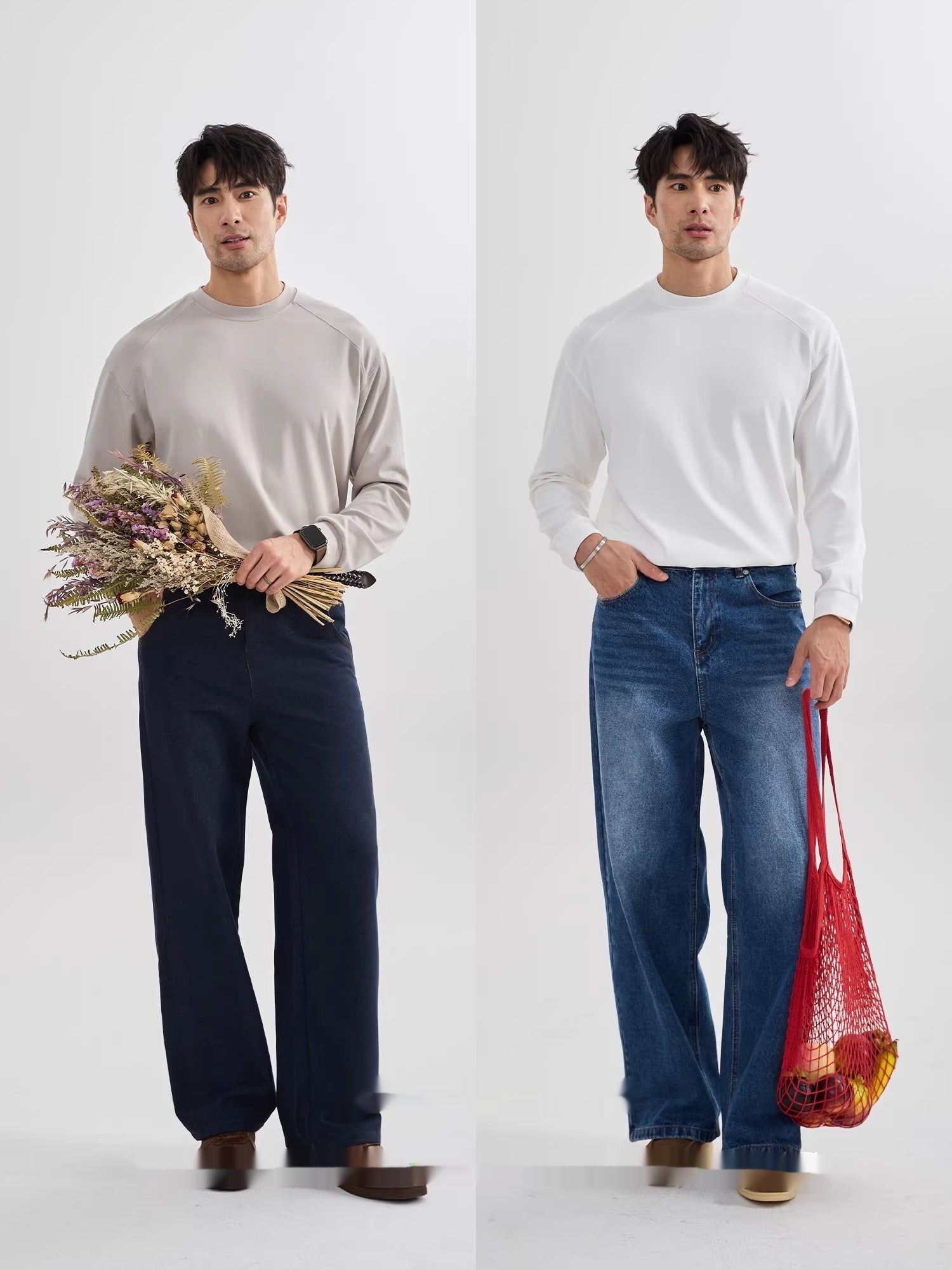 Mens Long-Sleeve American-Style Solid-Color Raglan Sleeve Top