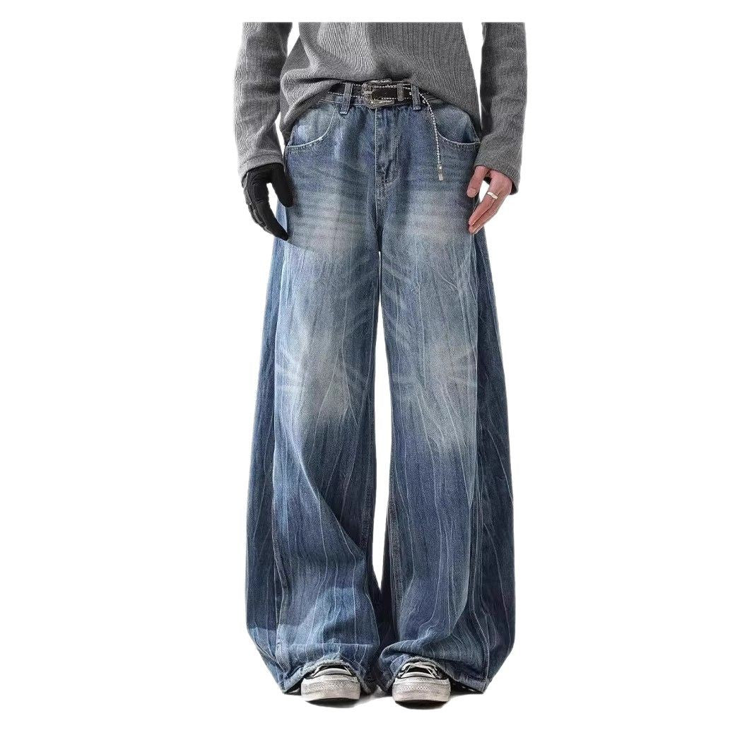 Mens SpringAutumn Washed Lightning-Stripe Jeans