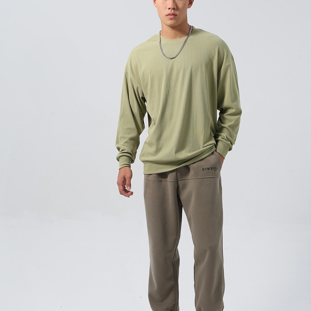 Mens Jacquard Striped Sports Hoodie With A Relaxed Fit And Dropped Shoulder Sleeves