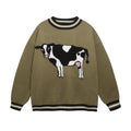American-style Retro Cute Cow Crewneck Pullover Couple Sweater