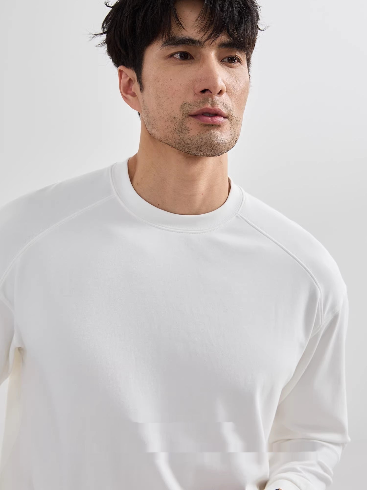 Mens Long-Sleeve American-Style Solid-Color Raglan Sleeve Top