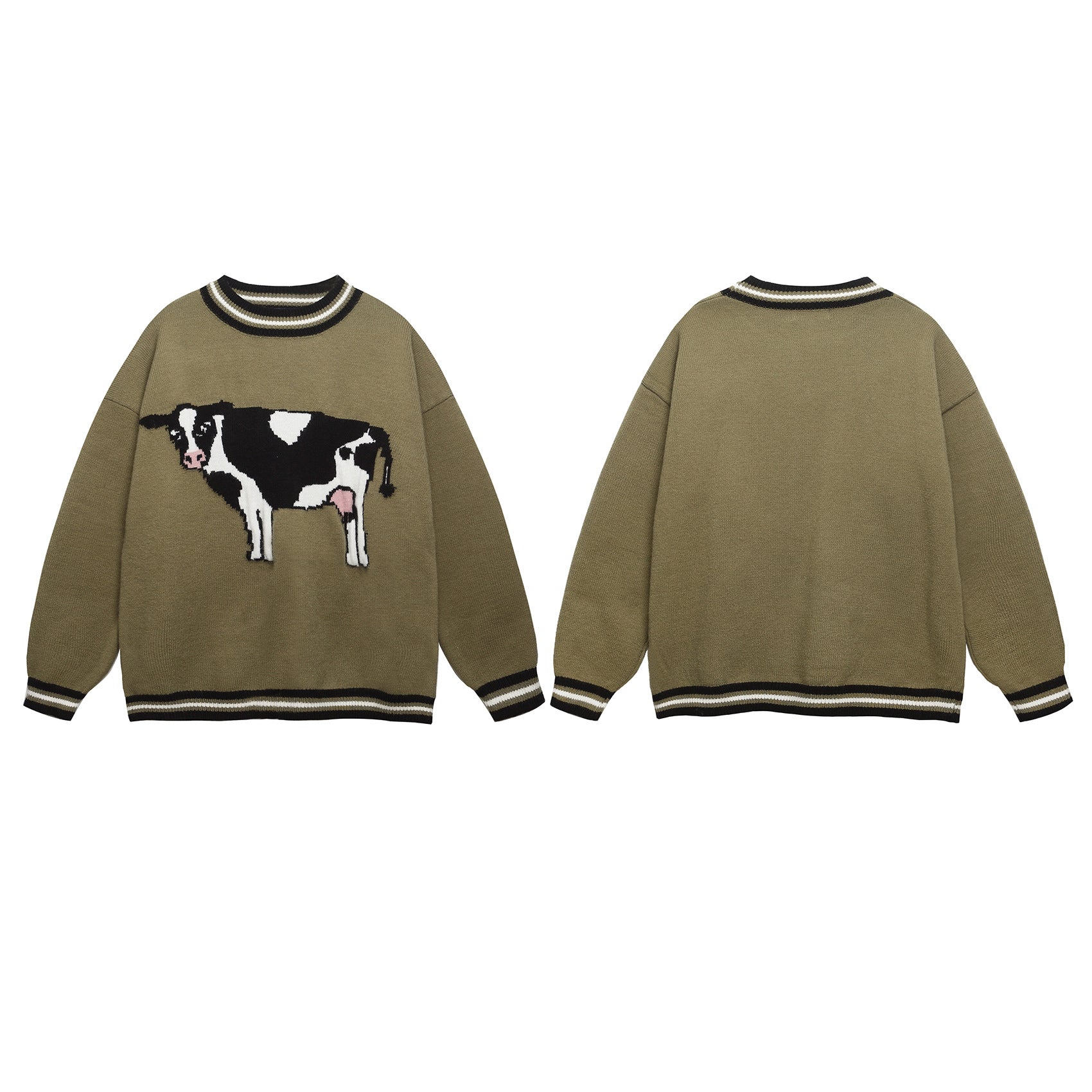 American-style Retro Cute Cow Crewneck Pullover Couple Sweater